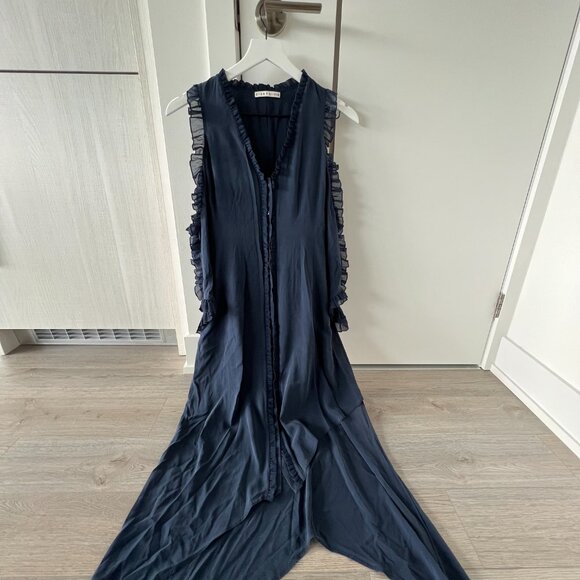 Alice + Olivia Navy Silk Asymmetrical Dress - Picture 2 of 5